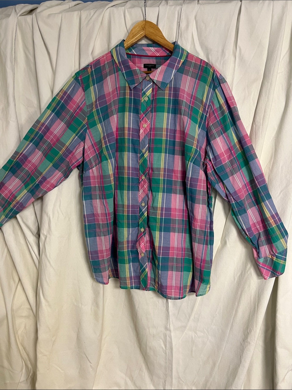 Talbots Multi-Color Plaid 100% Cotton Button-Up Blouse